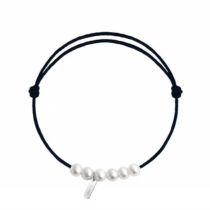 Bracelet Claverin little XL sur cordon noir charbon en argent et perles blanches